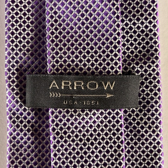 ARROW Mens Silk Purple Micro Check Pattern Formal 58" Length - Picture 3 of 8